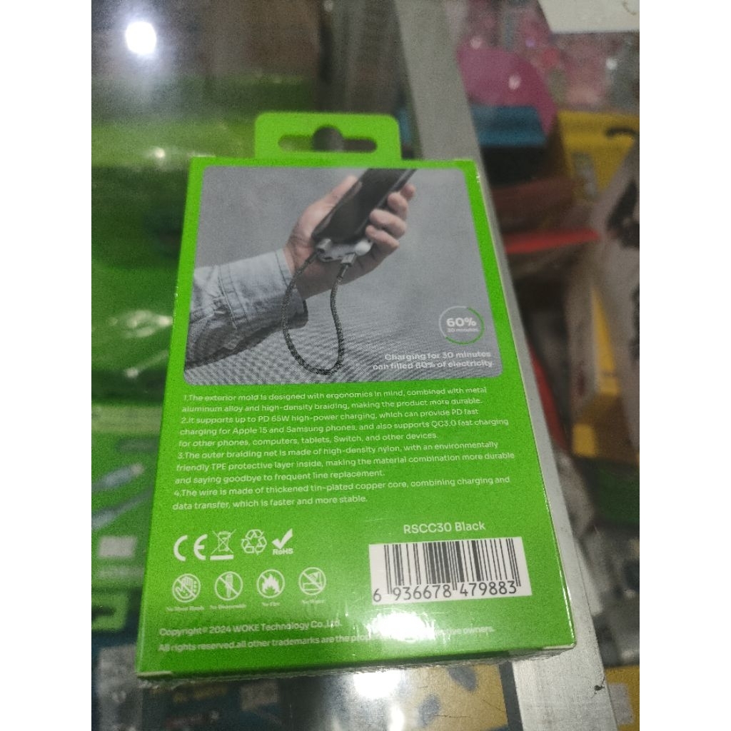 Kabel 30cm C to C Fast Charging Robot 65Watt Oppo Vivo Xiaomi Redmi Samsung untuk Powerbank