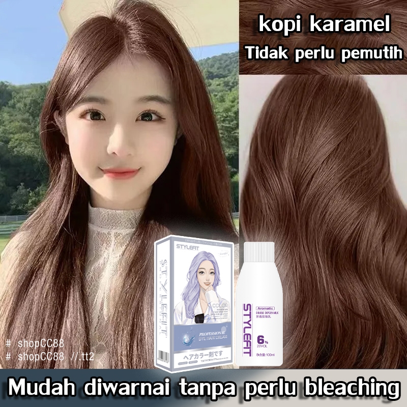 (Beli 100ml gratis 100ml)STYLE FIT cat rambut,sari tumbuhan murni *200ml,coklat karamel,mudah mewarn