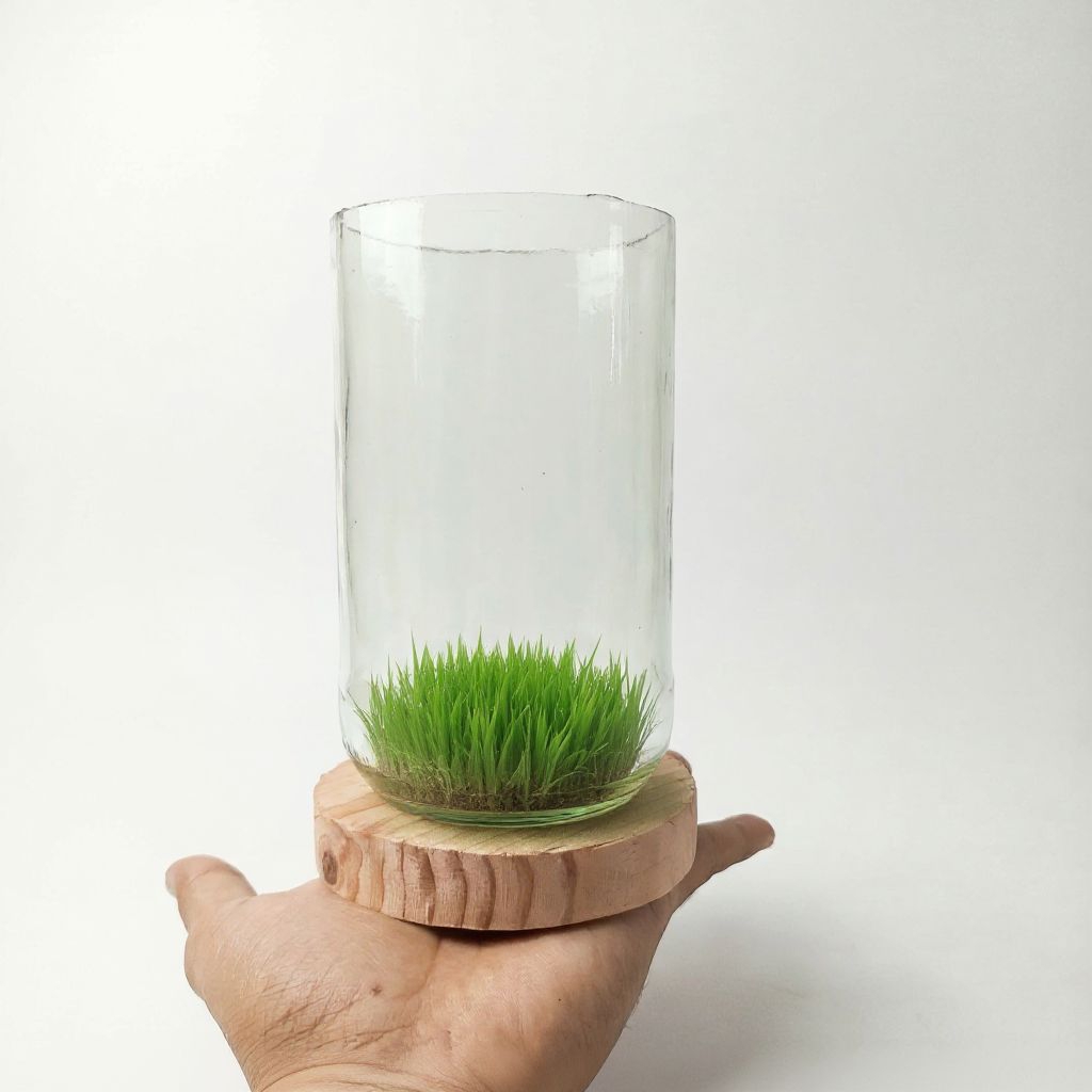 Aquarium Cupang tabung silinder botol cupang set tatakan kayu dan rumput sintetis botol cupang termu