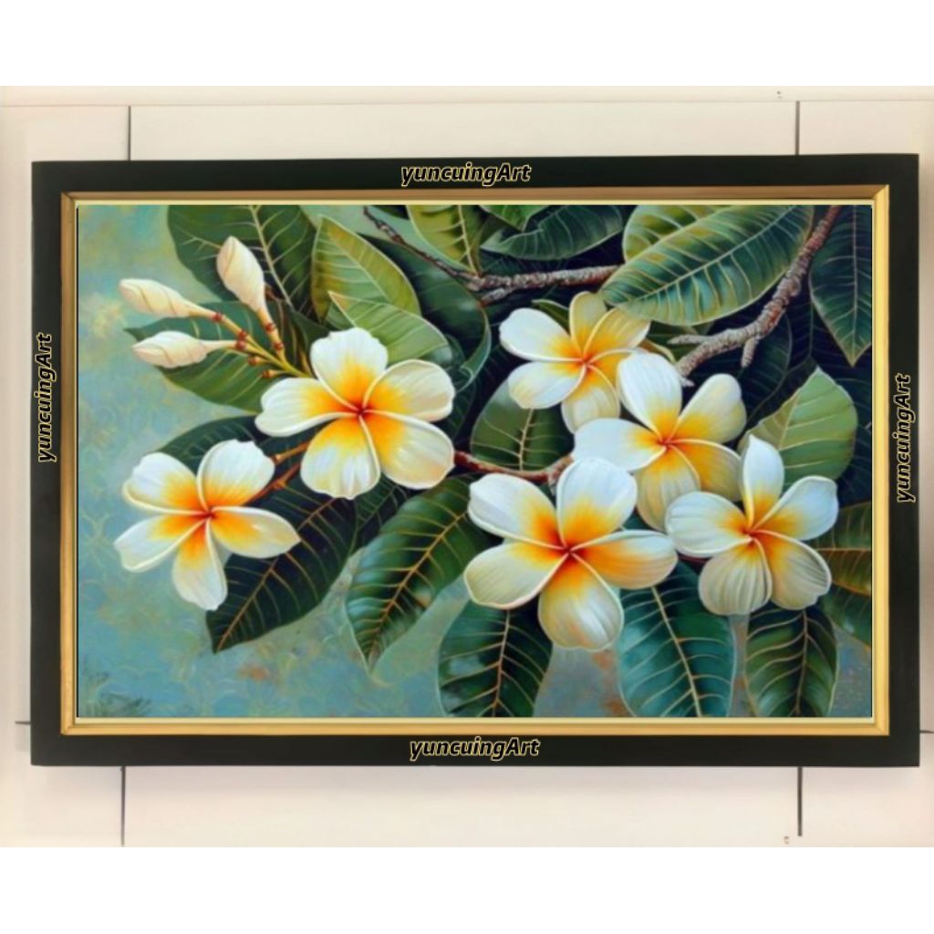 hiasan dinding lukisan cetak bunga jepun Bali Plus bingkai ukuran 65×45