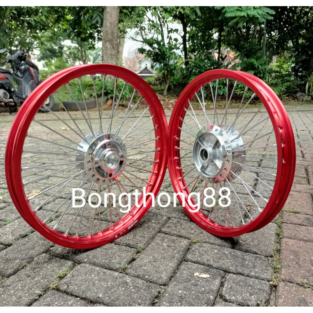 Sepaket Velg Stell Lurus  RX king Rxz Rx Special Ring 17 140/160 merah  Tromol jari jari TDR  crome 