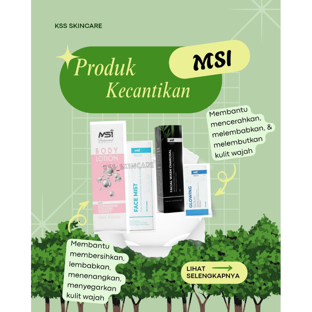 Paket Hemat MSI Diamond Beauty Face Mist + Glowing Serum + Bamboo Charcoal Facial Wash + Body Lotion
