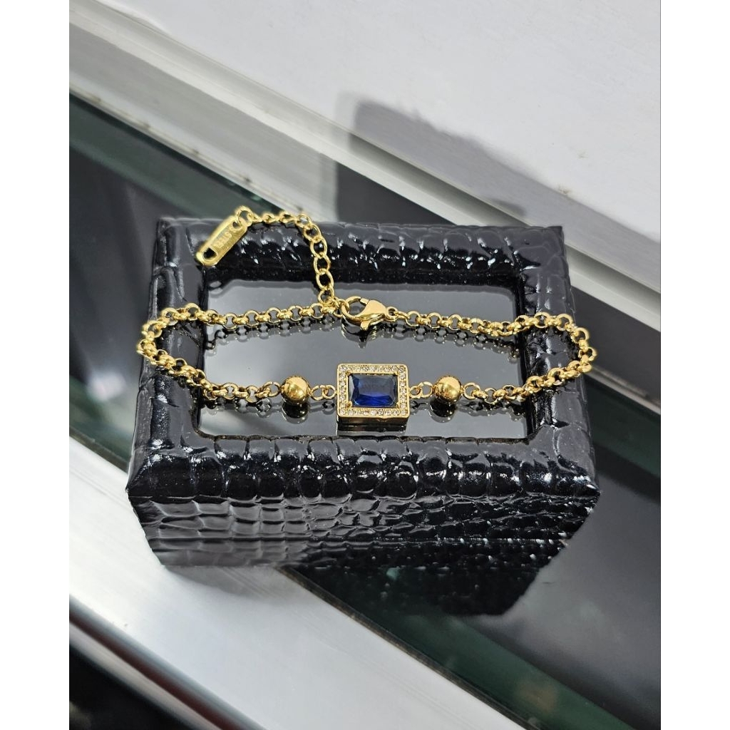 gelang titanium, gelang mata biru kotak ,gelang dewasa