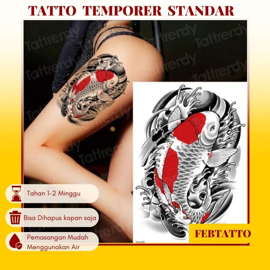 Temporary Tattoo Basic Size 21cmx15cm Halal Temporary Tattoo ikan koi TH 626