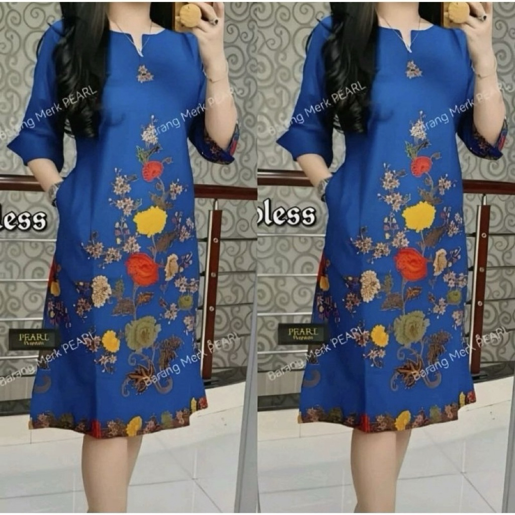 SALEE Dress batik natal elegant || dress batik biru modern