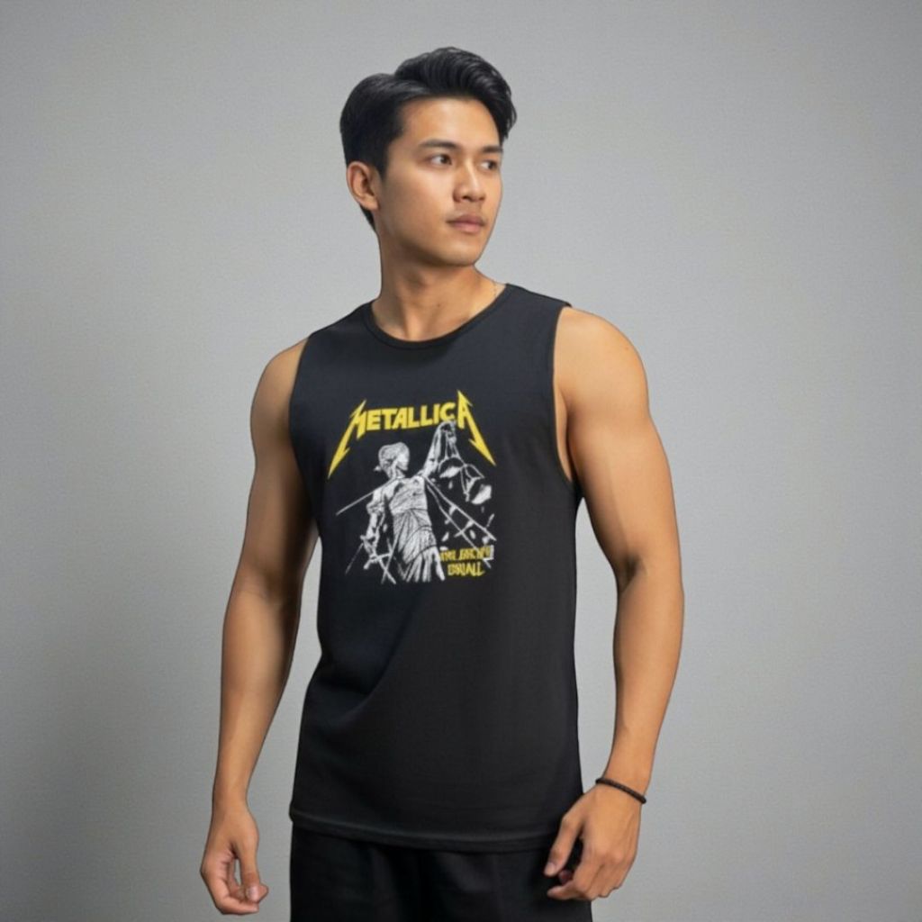 Singlet pria Katun Premium santai singlet gym Guano kaos lekbong tanpa lengan baju band Metallica