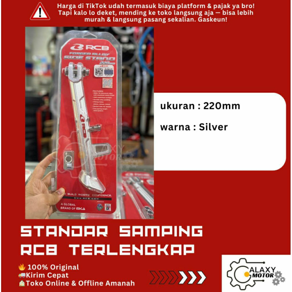 STANDAR SAMPING RCB TERLENGKAP CNC MATIC BEBEK 185MM 220MM SIDE STAND STANDART SAMPING