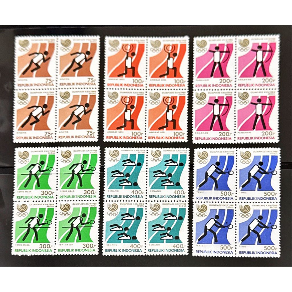 (BA) PRANGKO INDONESIA 1988 OLIMPIADE XXIV  SEOUL 6V COMPLIT SET BLOK-4. MINT NH.