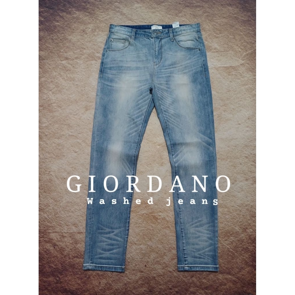 Jeans pria keren GIORDANO PENSIL FIT tebal ngaret bekas pakai