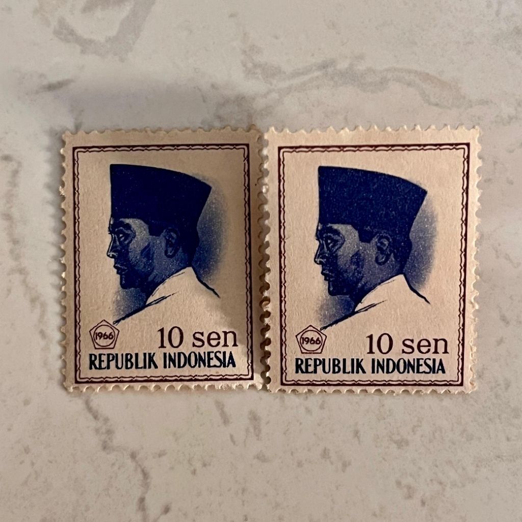 [Set 2 Lembar] Perangko Indonesia Kuno 10 Sen Soekarno 1966 Mint - Stamp
