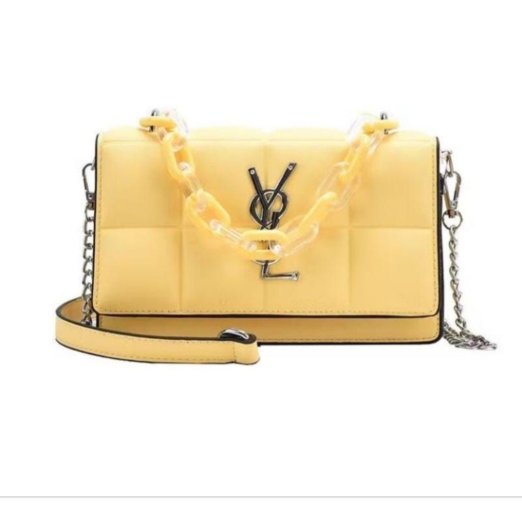 Tas wanita sling bag for women tote bag kotak 2 tali rantai besi dan transparan selempang bahu