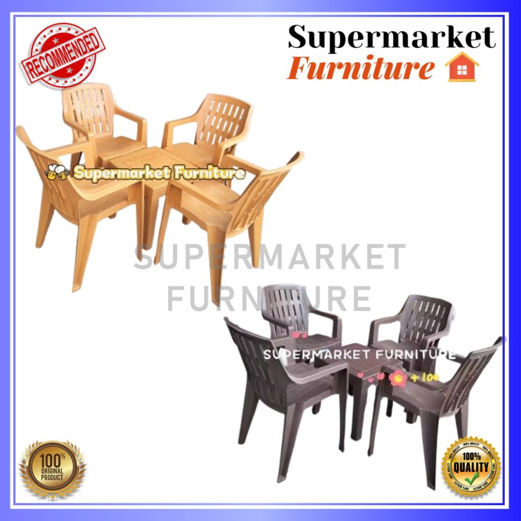 KURSI SET 4 KURSI PLASTIK TERAS OLYMPLAST KURSI TAMAN OL 507 W + MEJA KOTAK OCTR