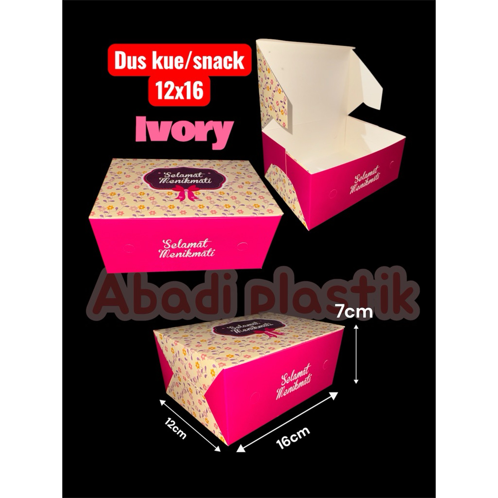 ( DUS KUE PREMIUM ) DUS KUE/SNACK IVORY MOTIF  PINK PRESTIGE 12x16  / DUS SNACK/ KOTAK ROTI UKR 12x1