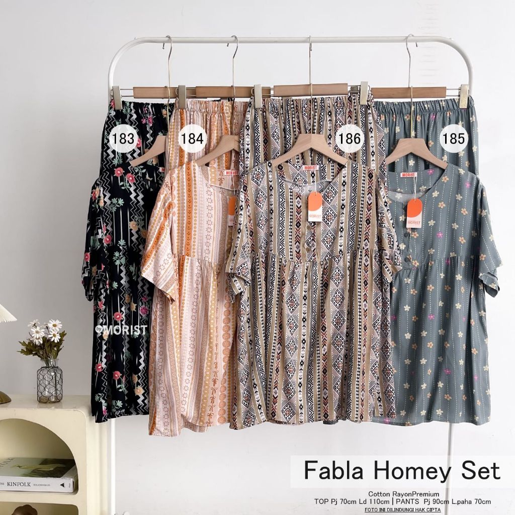 Fabla Homey set Setelan Oneset Pendek Premium Catton Rayon Original Ori Morist Berlabel