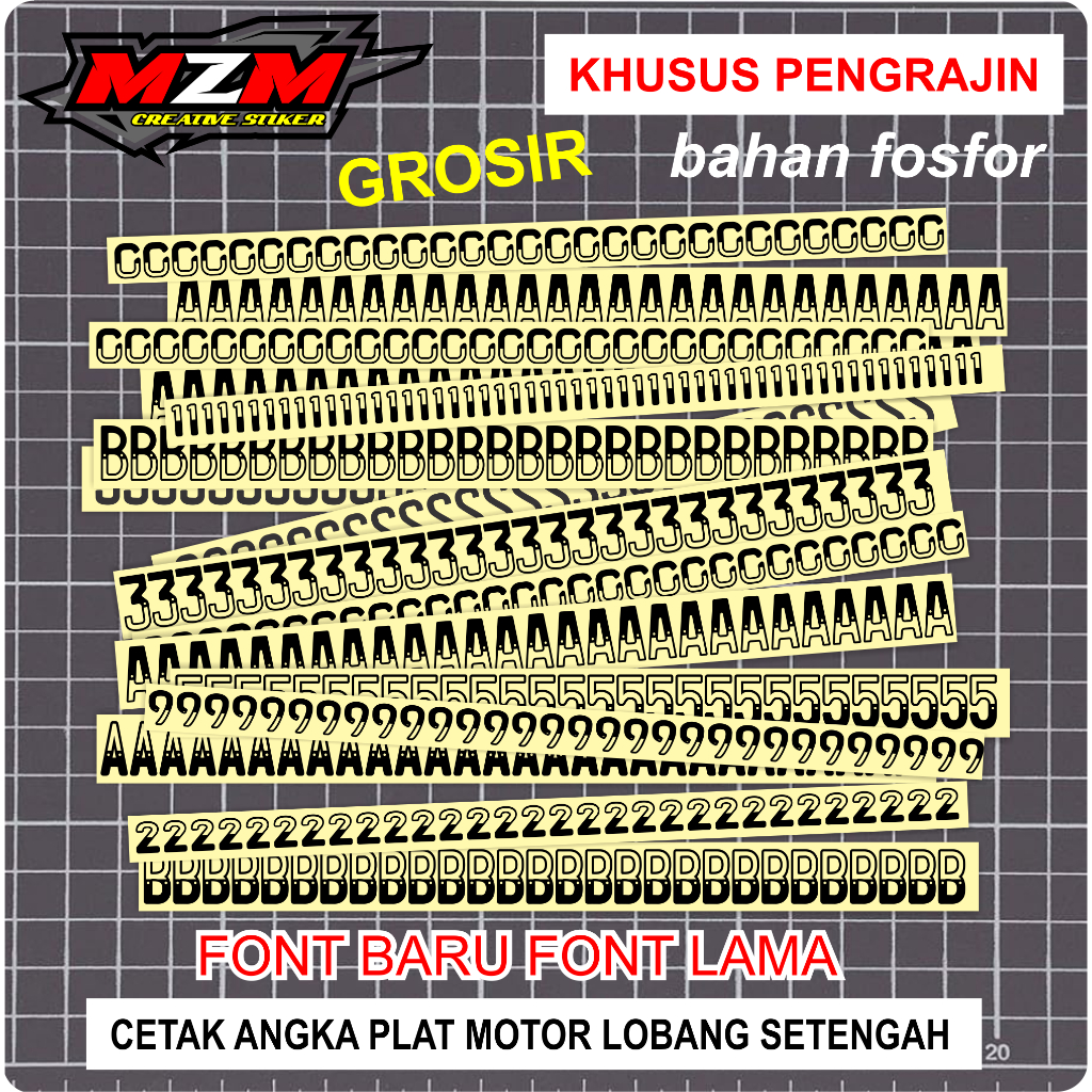 STICKER STIKER CUTTING FONT PLAT MOTOR HITAM DAN PUTIH untuk pedagang