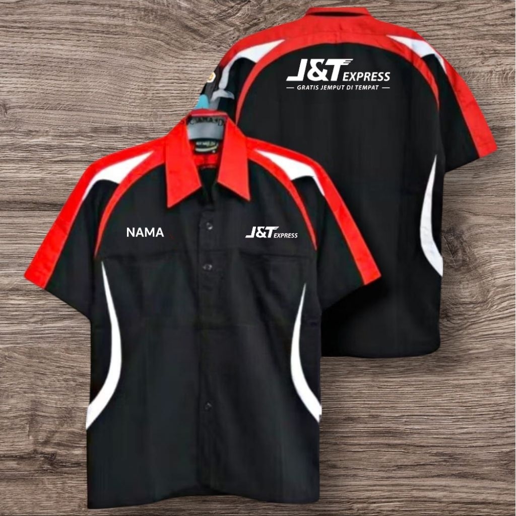 Kemeja J&T Express Seragam J&T Kombinasi Hitam Pendek Merah Pendek