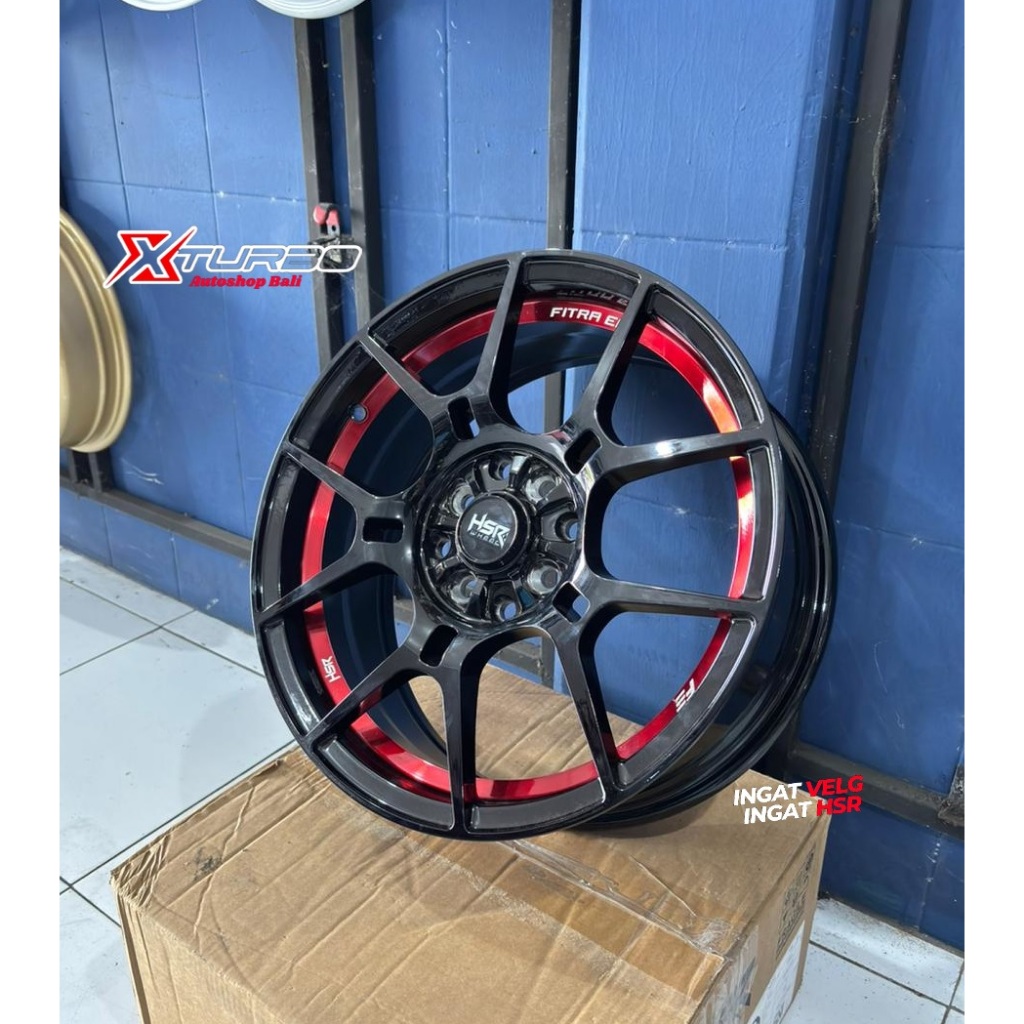 Velg Mobil HSR FE06 R16 Baut 4 Original Terbaru Hitam List Merah Untuk Brio Jazz Yaris Agya Dll