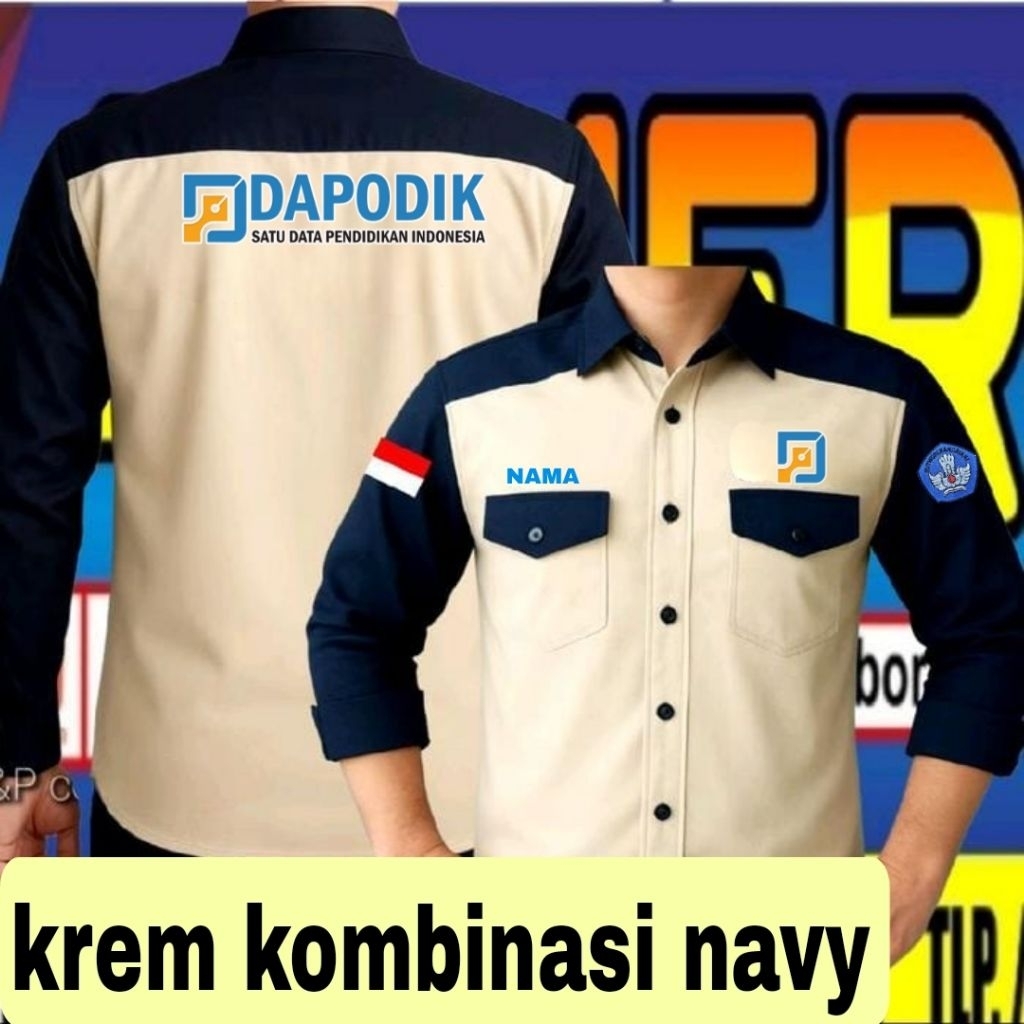 krem kombinasi navy bordir kemeja dapodik baju dapodik seragam dapodik Pdh dapodik Pdl dapodik kemej