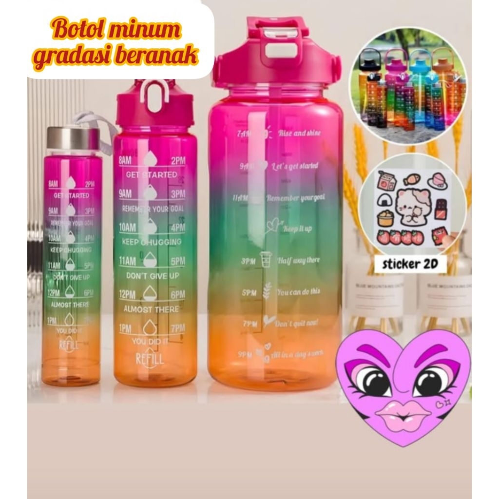 Botol Minum Warna Gradasi Beranak 3 Pcs / Botol Minum Beranak / Botol Minum 3 Ukuran / Botol Minum V