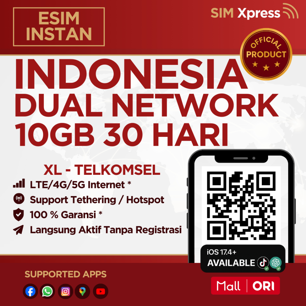 SIM XPRESS - eSIM Roaming XL Indonesia 10 GB Data | 30 Hari | eSIM Roaming
