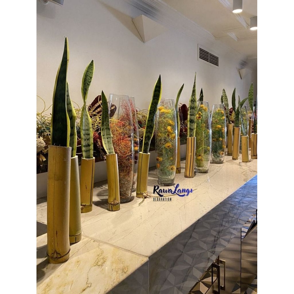 Vas Bambu Dekorasi 3 Pcs Pot Dari Bambu Kuning Aestetic