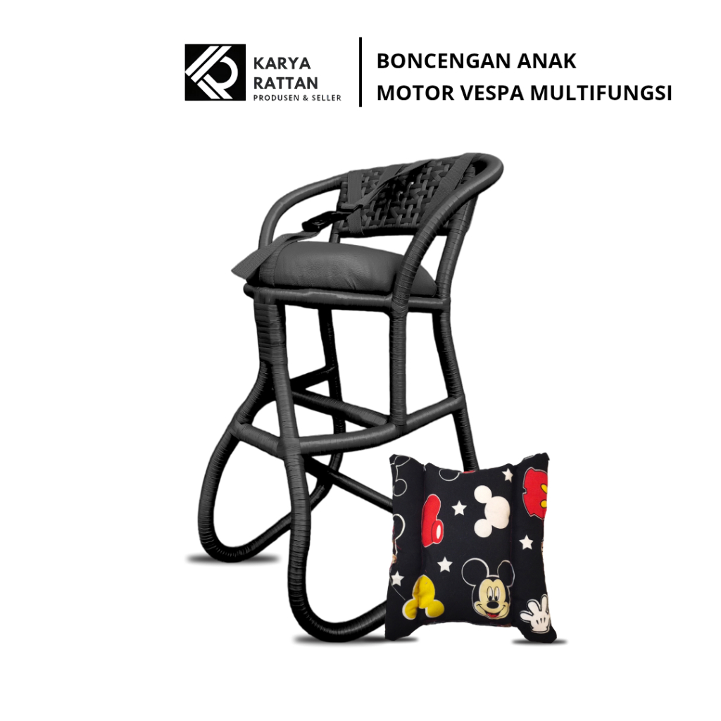 Kursi boncengan untuk anak sepeda motor vespa multifungsi full anyaman jok kulit