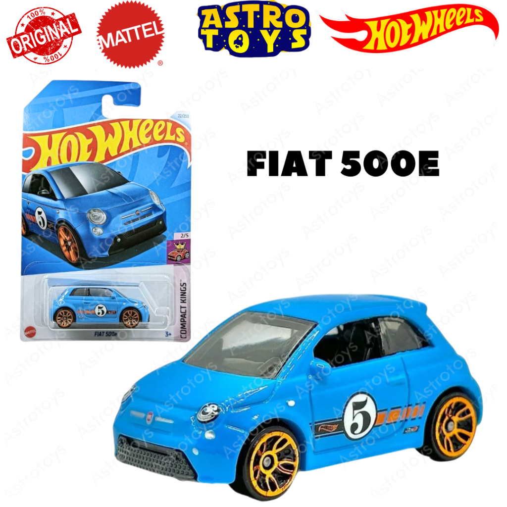 Hot Wheels Fiat 500e Biru Real Car 1:64 - Mainan Diecast Metal Mobil Kodok Hotwheels