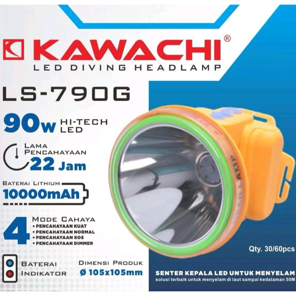 SENTER KEPALA SELAM KAWACHI 90 WATT SUPER TERANG CAHAYA PUTIH LS-790G