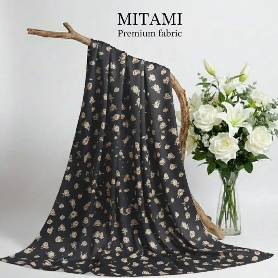 ​Kain Satin Silk Premium | Bahan Sutra Halus Lembut Adem | Motif Bunga Mawar Kecil (Harga Per 0,5)AD