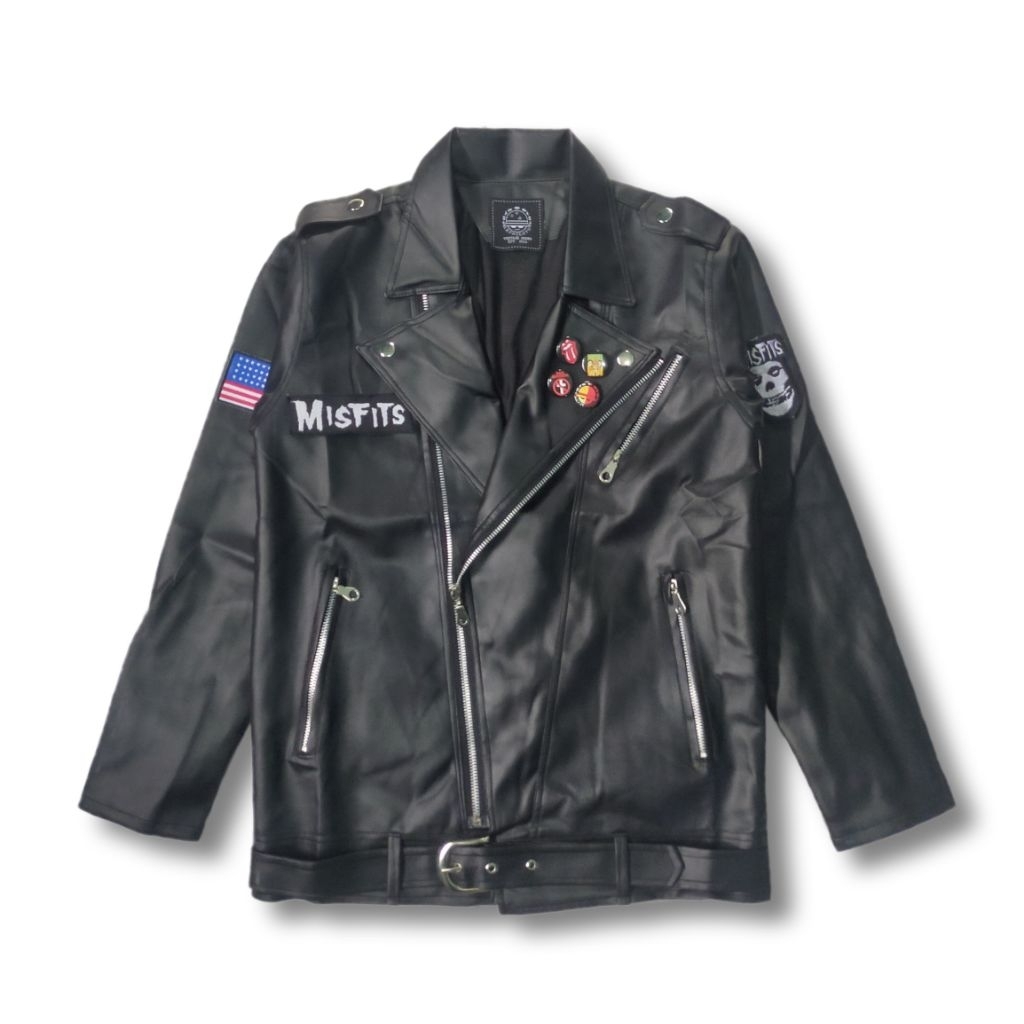 Arfacloth - Black Collar Biker Jacket Misfits - Semi Leather Jacket