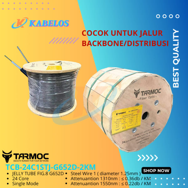 Tarmoc TCB-24C1STJ-G652D-2KM | Fiber Optic Cable G652D Fig-8 Jelly Tube 24 Core 2000m  Kabel FO 24C 