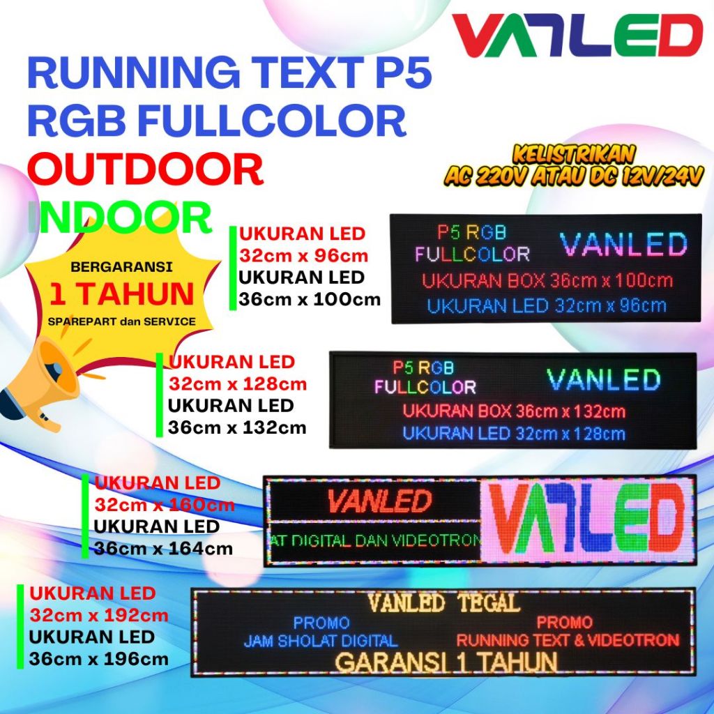Running Text RGB Fullcolor Ukuran Besar Jumbo P5 Indoor Outdoor Led Mata Bus Led Strobo Mata