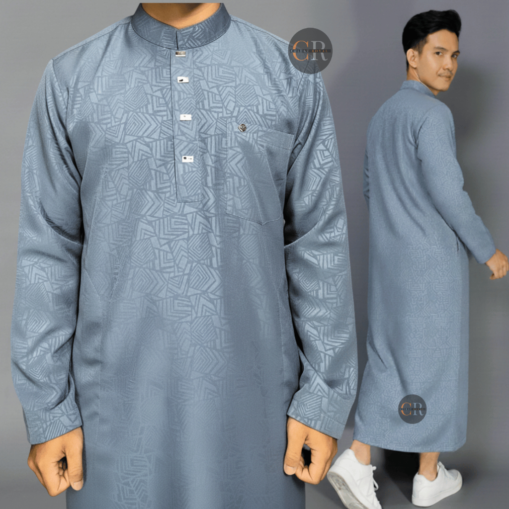 Jubah Gamis Pria Lengan Panjang Tanpa Manset Motif Timbul Katun Premium