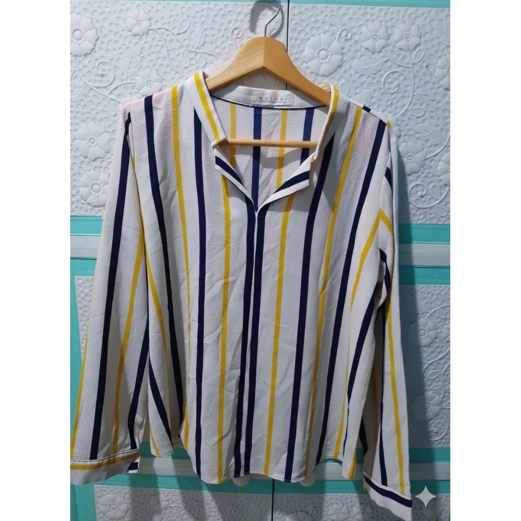 Baju Atasan wanita Baju kekinian Atasan kemeja motif garis- garis