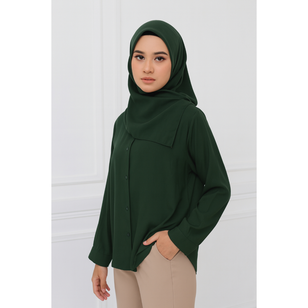 kemeja wanita polos semi tunik air-flow Hijau Botol