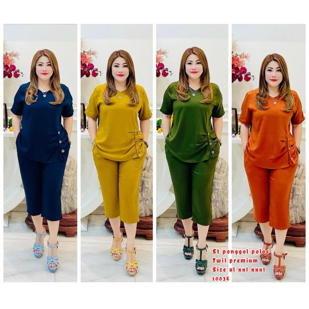 SETELAN WANITA RAYON TWILL POLOS 7per8 KANCING 10036 PREMIUM