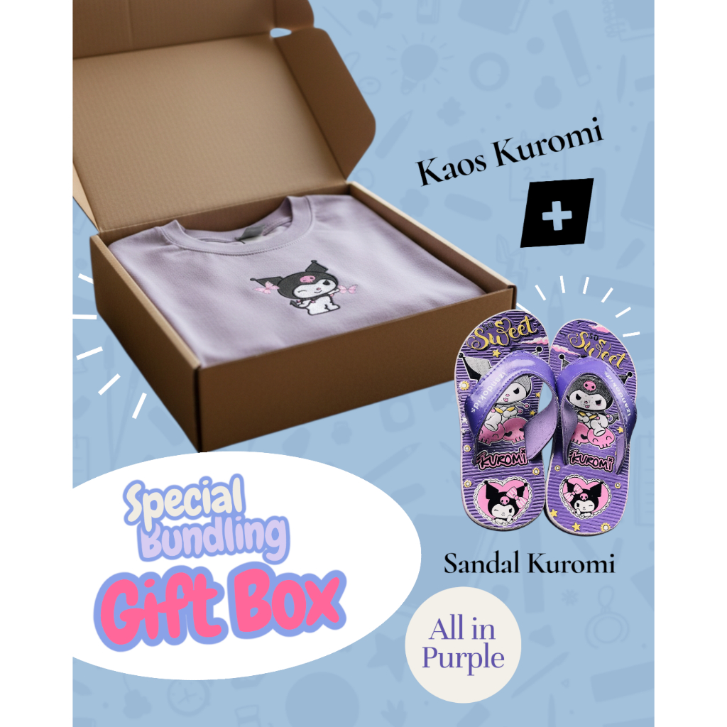 Kadoot kids Kado Anak Cewek Gift BOX Paket Kado Baju dan Sandal Anak Perempuan Kuromi Fashion