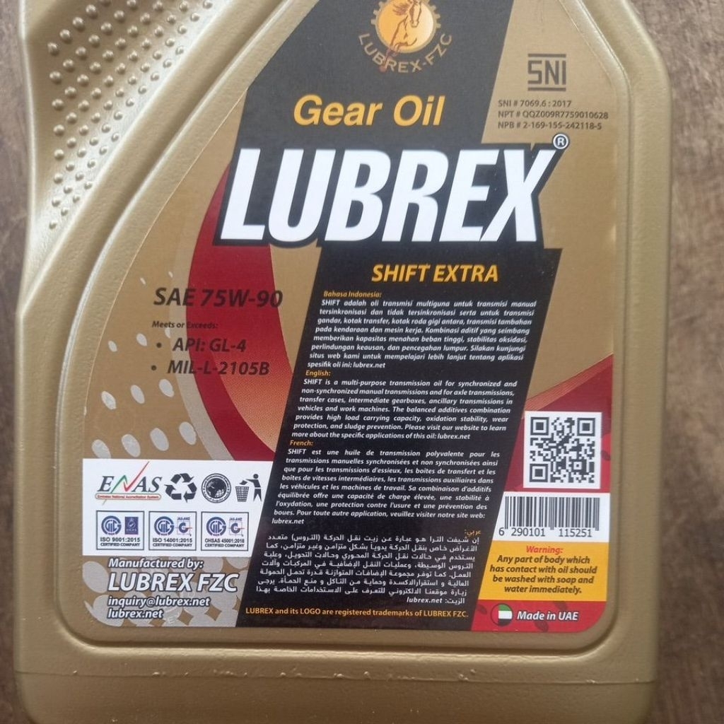 OLI TRANSMISI 75W90 MANUAL GL4 FULLY SYNTHETIC LUBREX GEAR SHIFT
