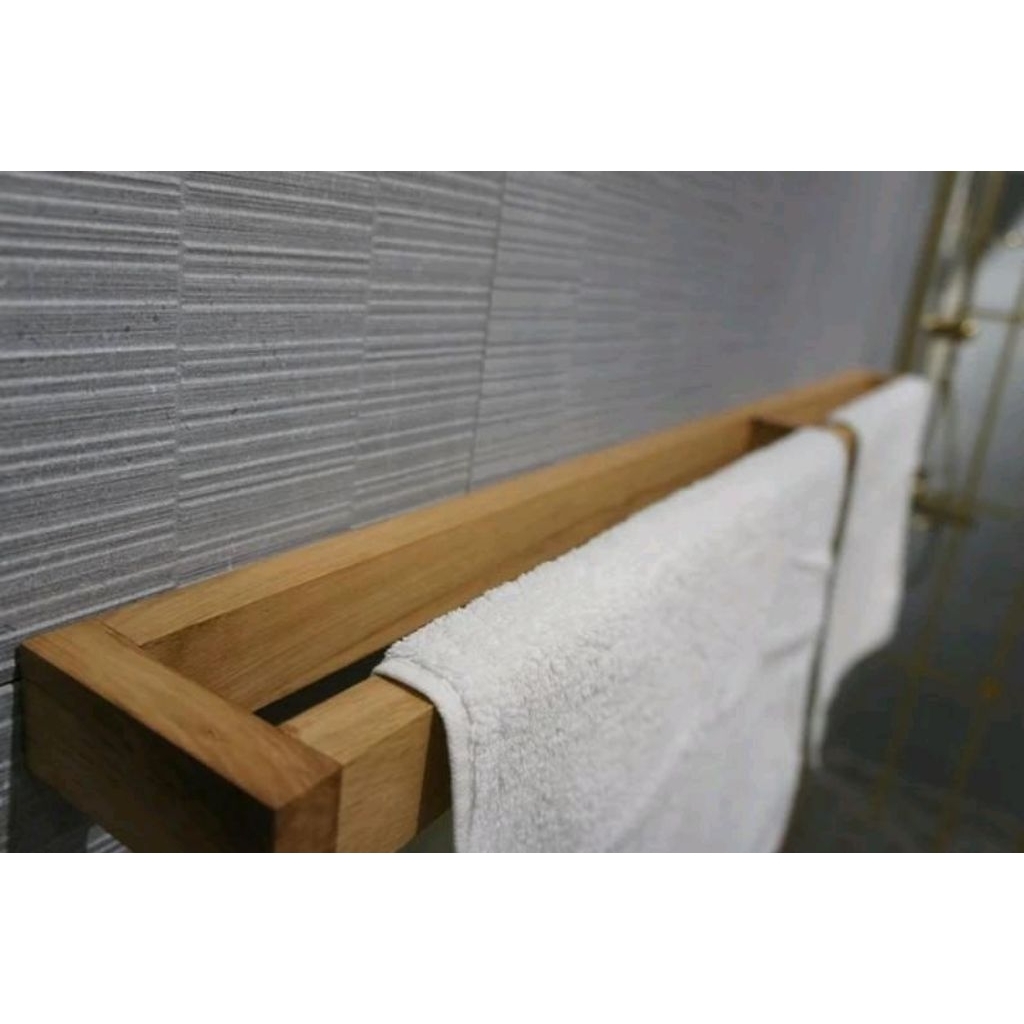 Rak gantungan handuk / jemuran handuk kayu / jemuran handuk tempel /