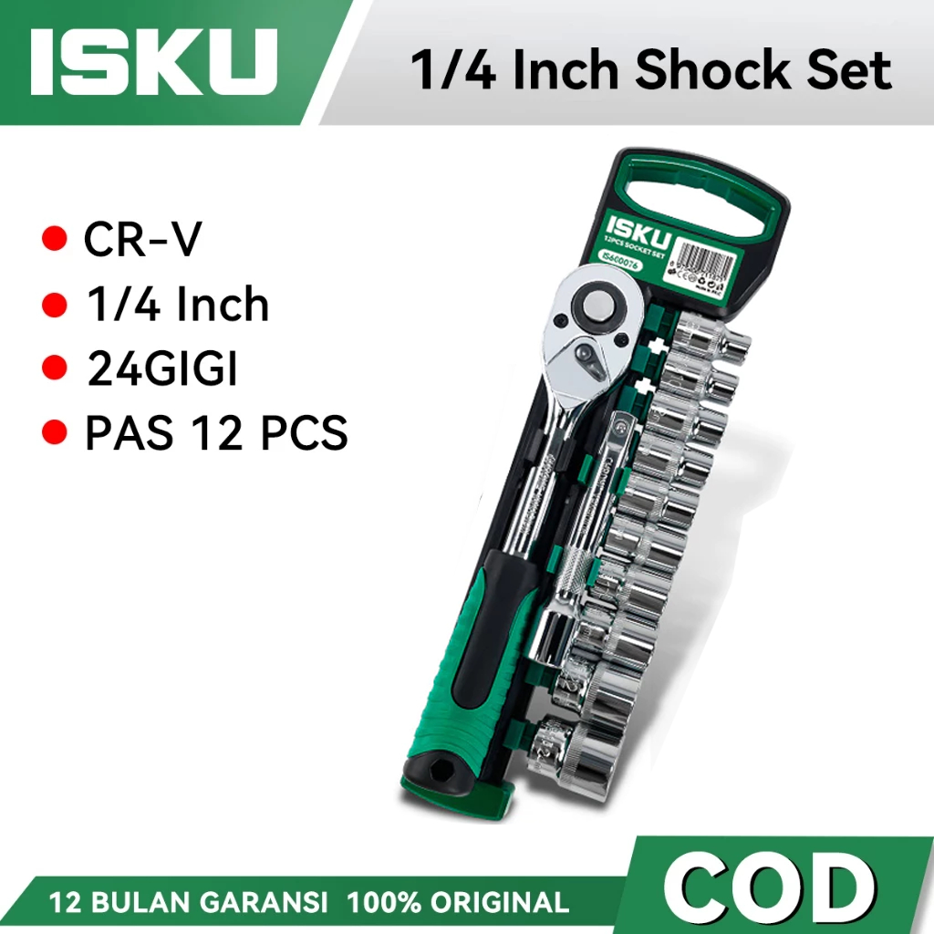 Isku Kunci Shock Set 12Pcs/Kunci Torsi Gagangk Kunci Sok Rachet Set/1/4 Orinal Kunci Shock Set /