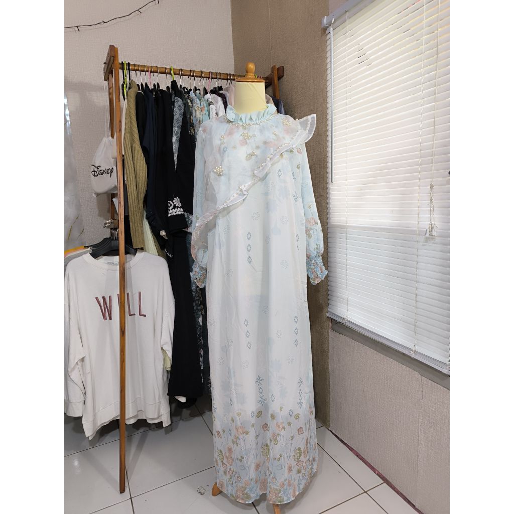 Dress satin Dress ceruty dress organza dress baby blue gamis baby blue