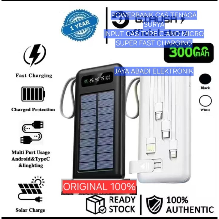 H100 POWERBANK SOLAR ORI 100% MATAHARI CAS TENAGA SURYA CAHAYA INPUT CAS TYPE C MICRO SUPER FAST CHA