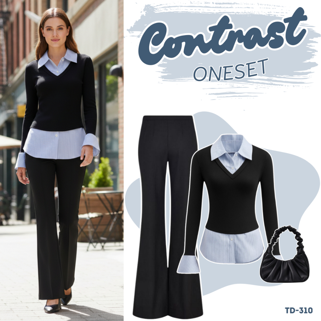 Setelan Wanita Korean Style kekinian Dilengkapi Dengan [ Blouse Lengan Panjang + Celana Panjang + Sh