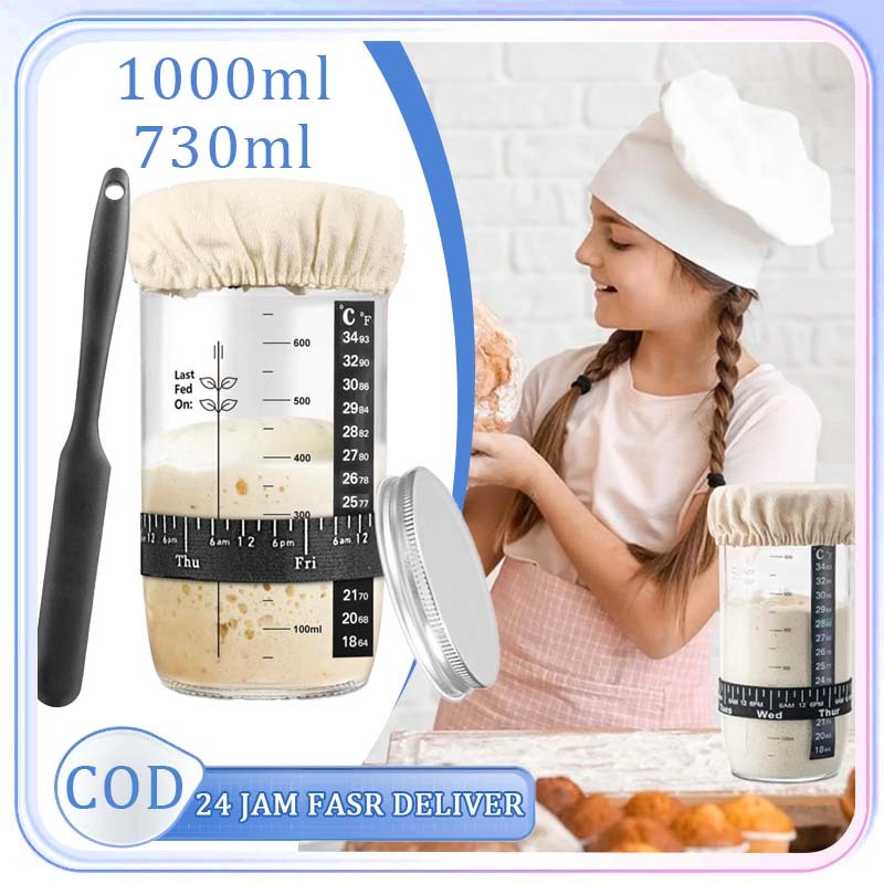 1set Sourdough Starter Jar Fermentation Jar Alat Fermentasi Kue Di Rumah