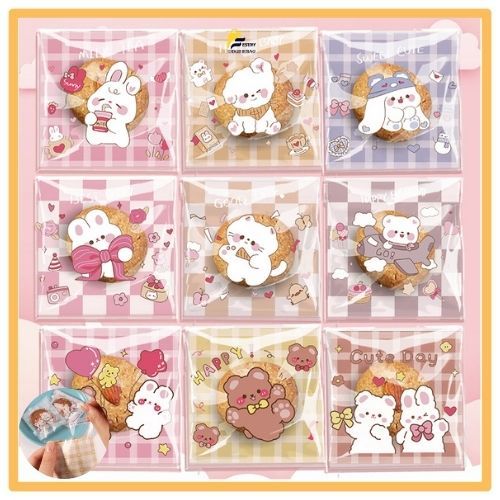 FG Plastik Kue Karakter Bunny Bear / Kemasan Cookies  Isi 100 Pcs / Plastik Kemasan Cookies Karakter