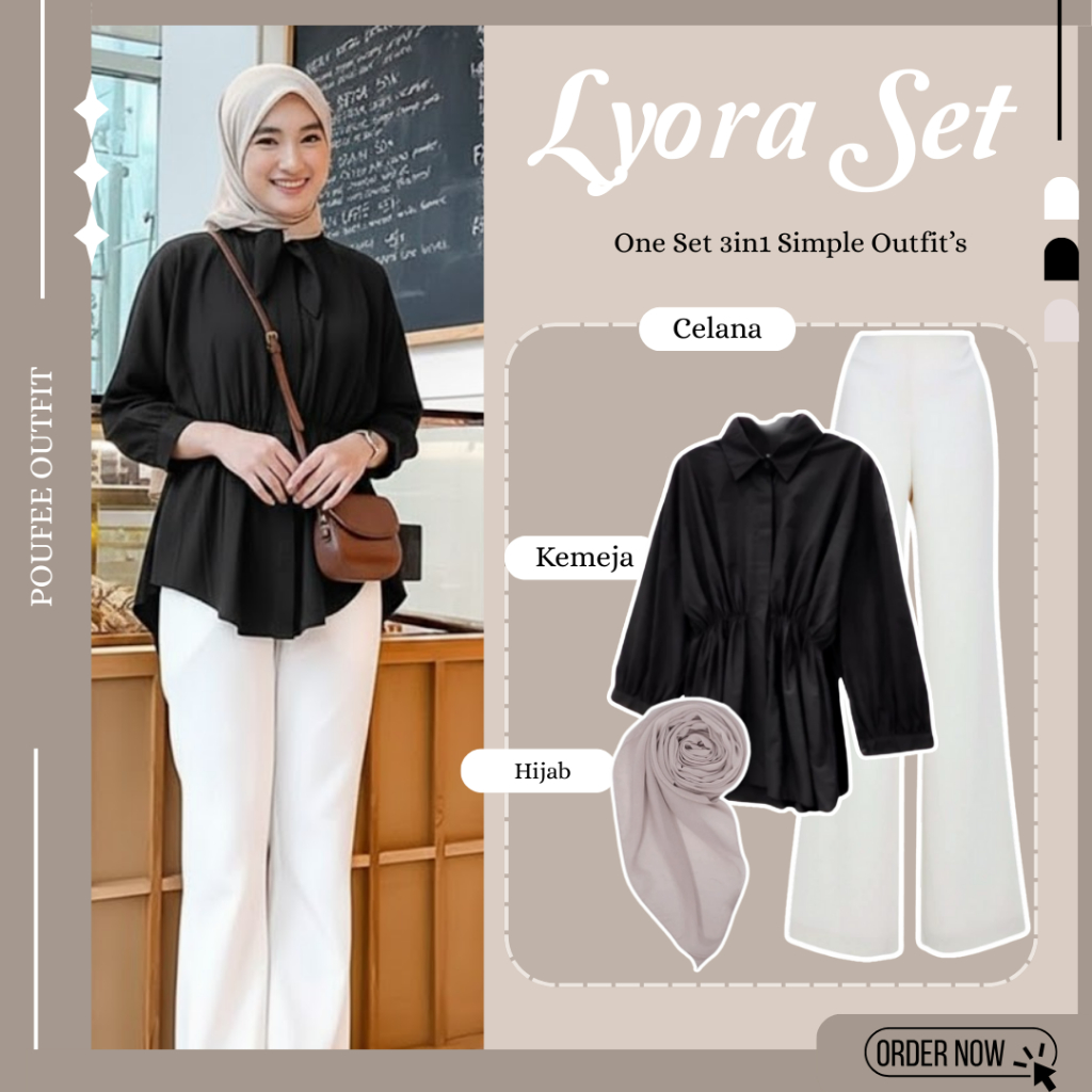 OOTD OneSet Keren 3in1 Lyora Set (Celana Cutbray - Kemeja - Hijab) Outfit Hangout Simple