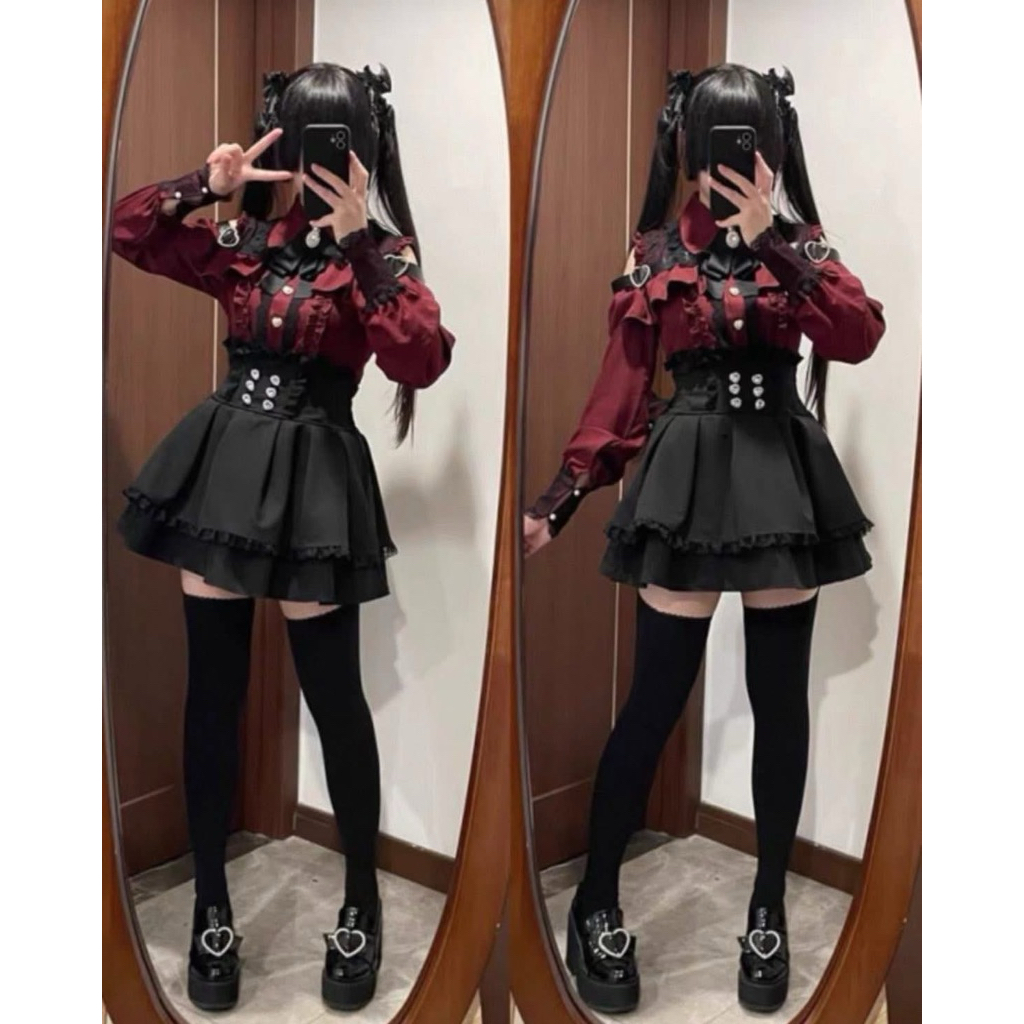 [Readystock] Japanese Jirai kei red set