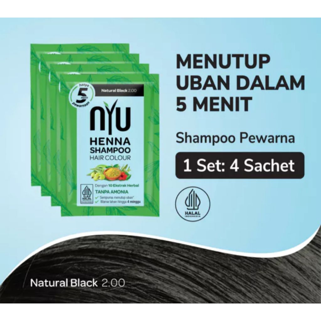 Nyu Henna Shampoo Natural Black isi 1 box 4pcs
