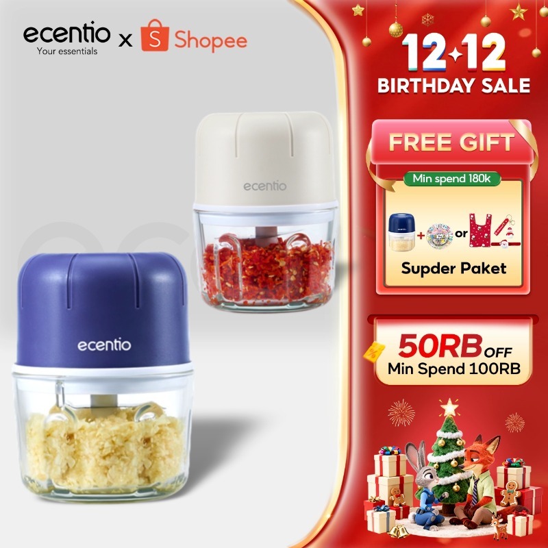 ecentio Mini Chopper 6 mata pisau 250ml Portable kaca Blender Kaca Tebal Master Dapur Multifungsi ba