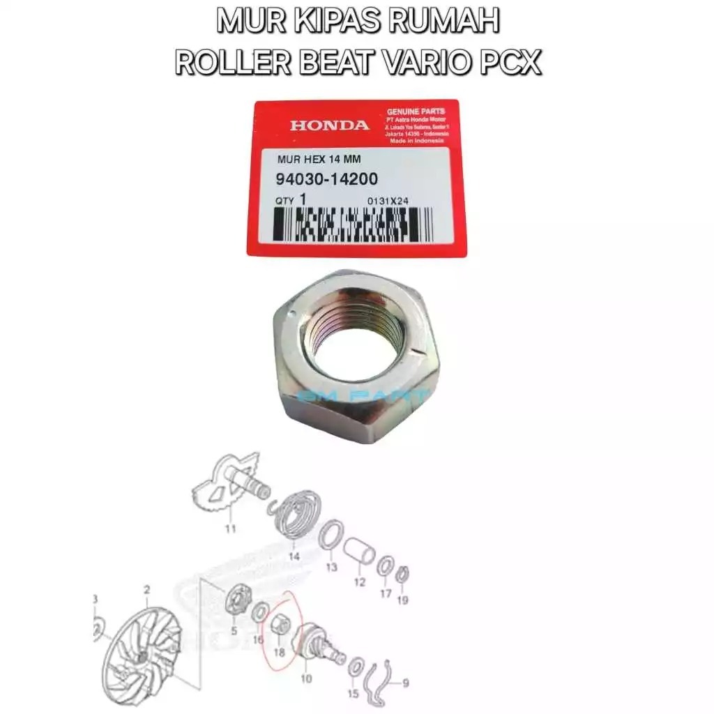 Mur Kipas Rumah Roller Nut Hex 14mm Beat Vario PCX 94030-14200